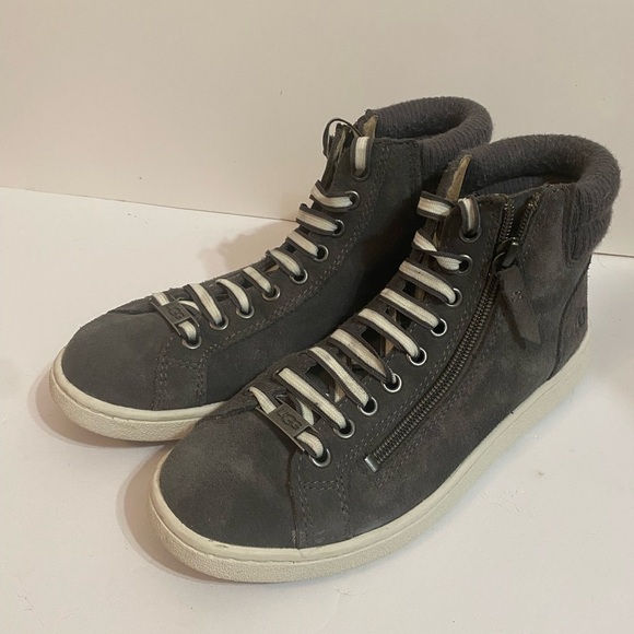 UGG "Olive" Trainer High Top Suede Sneaker Gray Size 6.5 - Picture 2 of 12